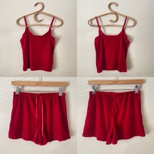 Pajamagram Red Velour Tank Top + Shorts Matching Pajama Set